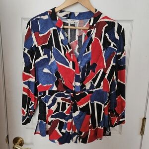 Abstract Patterned Blouse in Red, Blue, and Black